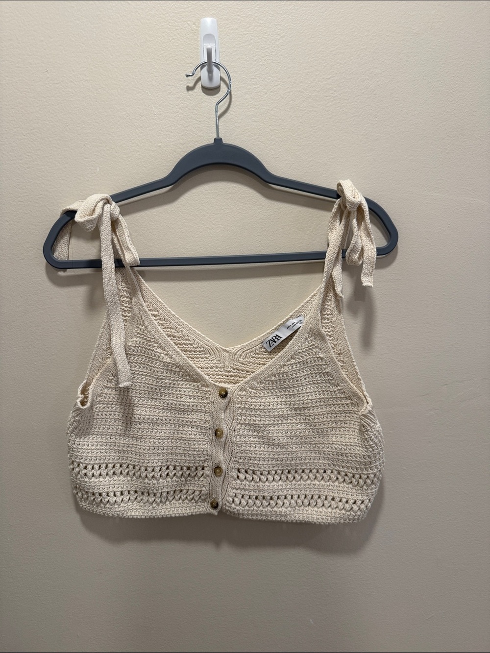 Zara Cream Crochet Tie-Shoulder Crop Camisole